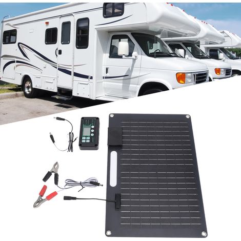 Kit Panneau Solaire Kit Chargeur de Batterie Panneau Solaire 100W Régulateur USB Double Sortie pour Véhicule 12V 24V 100A Noir Monocristalline ABS Charge Rapide Protections Complet avec Contrôleur et (1/5)
