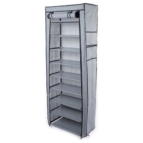 Rangement Armoire étagères à Chaussures 10 Couches Meubles à Chaussures avec Housse gris (1/5)
