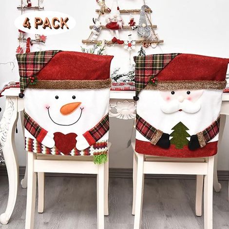 Juego de 4 fundas navideñas para respaldos de sillas，Diseño de San Nicolás y muñeco de nieve，Decoración festiva para cocina (1/5)