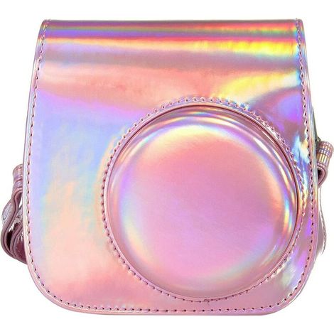 Housse Appareil Photo pour Fujifilm Instax Mini 8 8+ / Mini 9 / Mini 11, Pochette Appareil Photo Sacoche Rangement Protection Cuir PU Lisse avec Bandoulière et Poche Intégrée (Rose) (1/5)