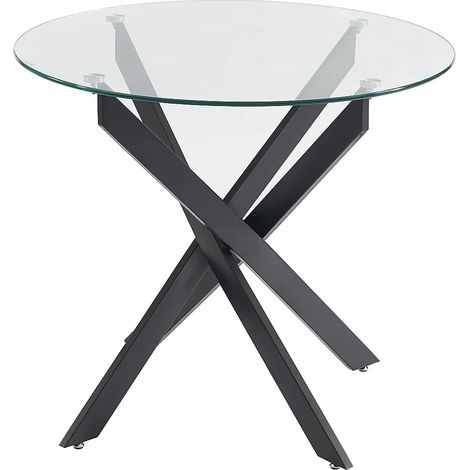 Table à manger ronde 2 personnes en verre trempé et métal noir - Transparent - COSIMA (1/4)