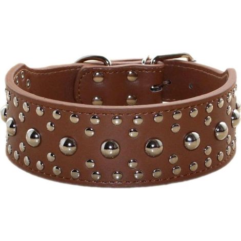 Collier de chien en cuir PU clouté (Marron XS)-Fei Yu
