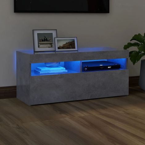 Meuble TV avec lumières LED pour Salon - Armoire TV Gris béton 90x35x40 cm BV928431 - BonneVie (1/5)