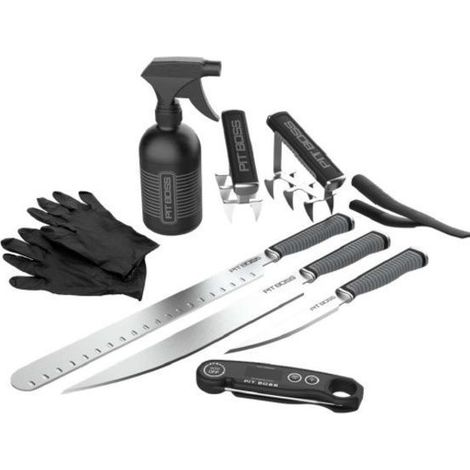 Set 18 Utensili Pit Boss per Barbecue Guanti Coltelli Artigli Spruzzino Termometro Digitale - 41129