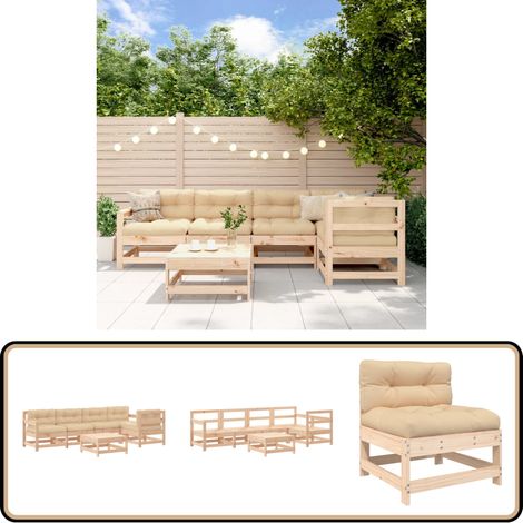 6-tlg. Garten-Lounge-Set mit Kissen Massivholz - Gartenmöbel - Loungesessel - Gartenloungeset - Rattan Möbel - Holzmöbel