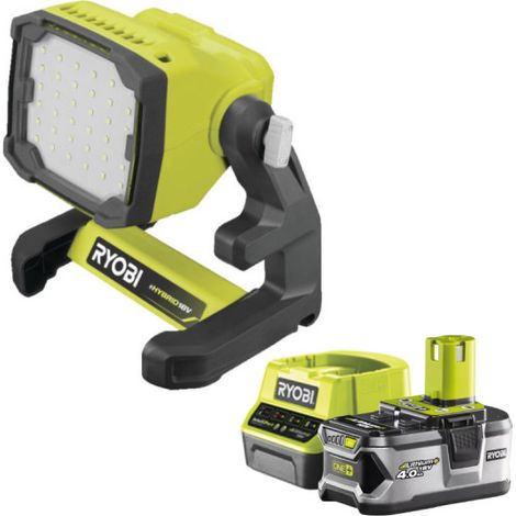 Confezione RYOBI 18V OnePlus 1800 lumen Proiettore LED RLFD18-0 - 1 Batteria 4.0Ah - 1 Caricatore rapido RC18120-140