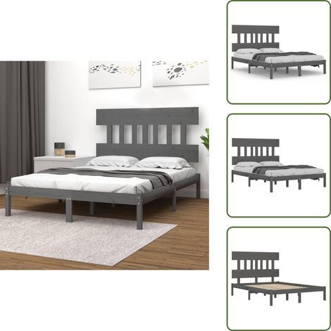 Massivholzbett Grau 200x200 cm - Holzbett - Massivholzbette - Kiefernbett - Doppelbett - Bettgestell (1/5)
