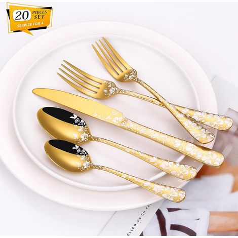 Ménagère Élégante 20 Pièces en Acier Inoxydable, Service de Couverts pour 4 Personnes, Idéale pour Mariage et Noël (1/5)