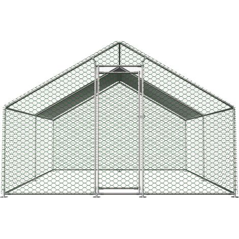 Enclos pour poules en acier galvanisé 3 x 4 x 2 m avec serrure et bâche PE MODENUIT (1/5)