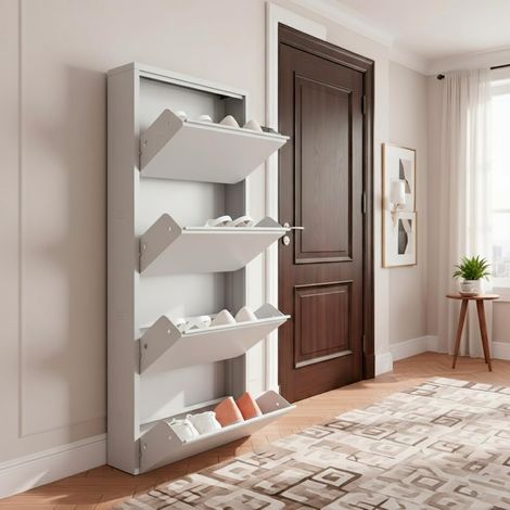 Scarpiera Slim In Metallo 4 Ante A Ribalta Salvaspazio Ultra Sottile Profondita 15 Cm 138x50x15 Cm Porta Scarpe Verticale Moderna Per Ingresso Camera Corridoio Gia Montata - Colore: Grigio (1/5)