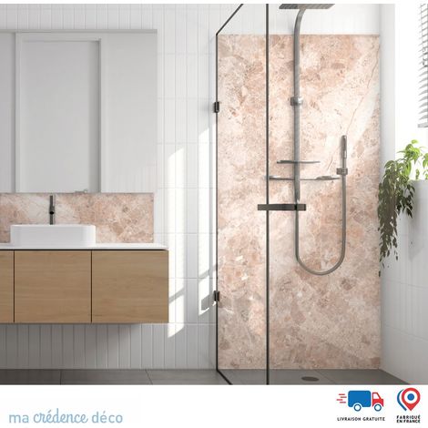 Panneau de douche : Marbre de Velletri - Couleur Beige orange - Alu composite - 90 - 245 (1/4)