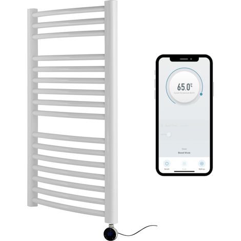 White  Electric Smart WiFi Controlled Heated Towel Rail 500mm W x 800mm H Curved  7 Day Programmable Timer App Compatibility Chrome  Element