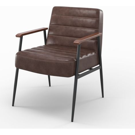 Fauteuil en cuir de buffle marron et métal noir - HUGUES