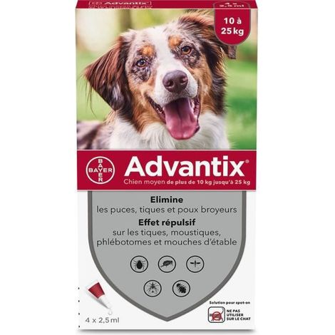 Advantix Perro Mediano - Antiparasitario Para Perros - 10-25KG - 4 Pipettes