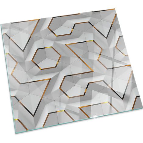 Plaque de cheminée en verre trempé protection du sol contre les étincelles Motif géométrique 3D Carrée 50x50 cm (1/5)