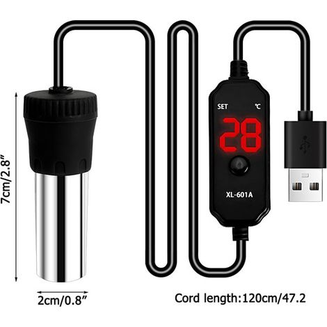 Chauffage d'Aquarium USB Mini Chauffe-Eau Submersible pour Petit Aquarium 15W Thermostat Réglable Numérique avec Contrôleur de Température Externe pour Mini Aquarium Réservoir de Tortue Bocal