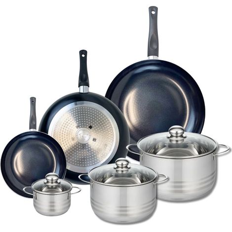 Ensemble de 3 Poêles de cuisson 20, 28 et 32 cm et 3 faitouts 12, 20 et 24 cm Elo Prima Brillant