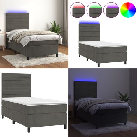 Letto a Molle con Materasso e LED Grigio Scuro 80x200cm Velluto - Materasso a molle - Letto con LED
