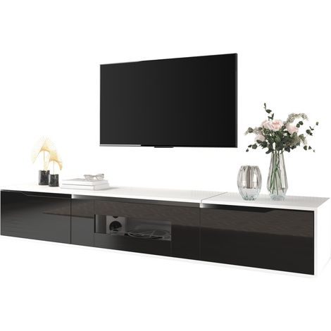 Meuble TV 180 cm – Finition brillante noir et blanc, design moderne avec LED multicolore intégrée, pour salon et chambre (1/5)