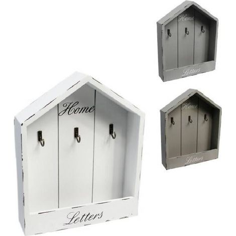 TrAdE Shop Traesio - Cassetta Portachiavi Da Parete In Legno 3 Posti Shabby Con Mensola Portalettere - (1/4)