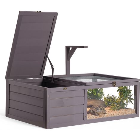 VEVOR Habitat per Tartarughe in Legno a 2 Stanze con Vassoio Estraibile, per Piccoli Animali da Interno ed Esterno, Supporto per Lampada, con Tetto Apribile e Finestra di Osservazione in Acrilico (1/5)