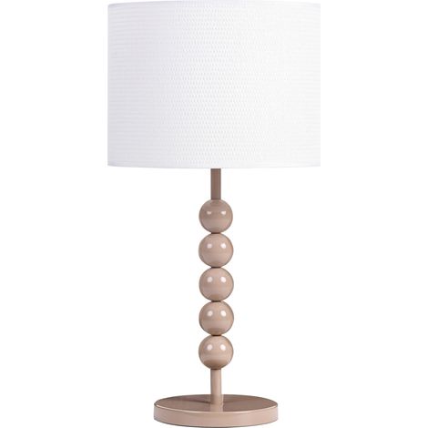 Lampada da tavolo in metallo con paralume a tamburo in tessuto beige Loky