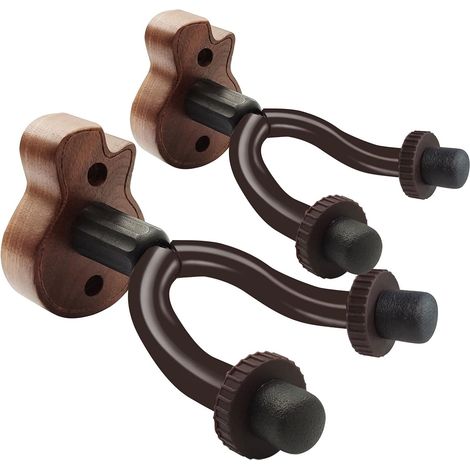 Lot de 2 supports muraux pour guitare, crochets en bois pour guitare acoustique, électrique, classique, basse, mandoline, violon, ukulélé. (1/4)