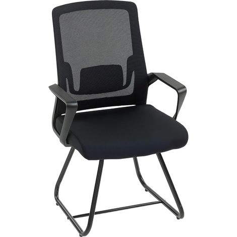 Chaise de Bureau Ergonomique sans roulettes, Chaise de conférence avec Dossier en Maille, Soutien Lombaire, accoudoirs et Base en Acier, 57 x 56 x 97 cm, Noir (1/5)