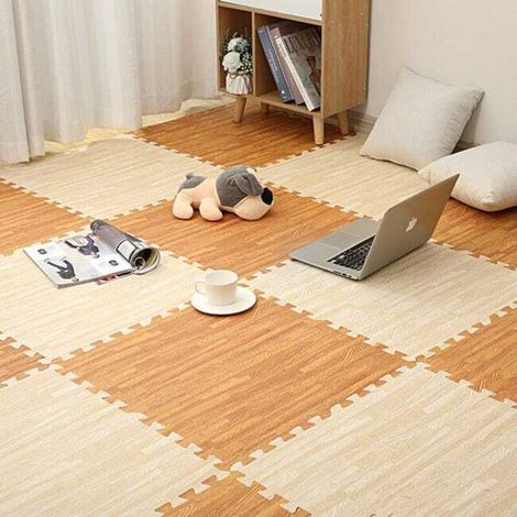 JSSEVN - Set of 12 EVA foam floor mats, interlocking puzzle pieces, non-slip, sound-absorbing, 30x30 cm, white + clear (1/4)
