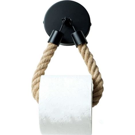 Porte-rouleau de papier toilette vintage noir avec corde (1/4)