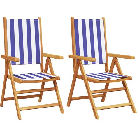 Lot de 2 Chaises de jardin,Chaise d'extérieur bleu/blanc bois acacia massif tissu CFW3961769 (1/5)