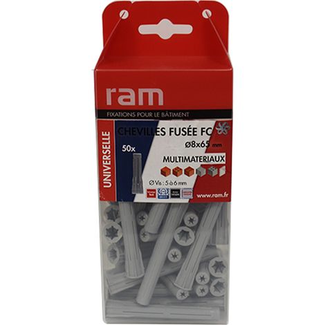 50 chevilles FUSÉE nylon tous matériaux Ø8 x 65 mm - Ram (1/4)