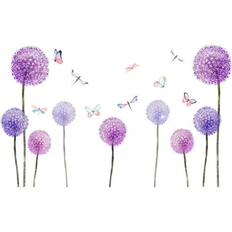 Autocollants Muraux - Fleurs Pissenlits Papillons - Décoration Murale pour Chambre Enfant Salon - 2 Feuilles de 30 x 90 cm (1/5)