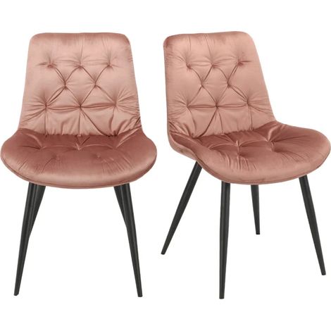 Lot de 2 chaises capitonnées velours rose et pieds métal noir - STAN (1/5)