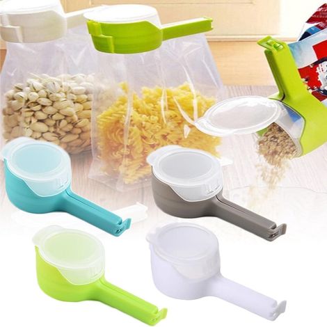 4 pièces - 4 couleurs - Pinces de fermeture pour sacs de courses avec bec verseur - Pinces pour sacs de conservation alimentaire - Pinces de fermeture et de versement - Pinces de fermeture pour sacs d (1/5)