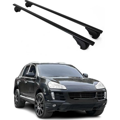 OMAC Barres de toit pour Porsche Cayenne I 2003-2010 – TÜV / DIN 75302:2019 – Antivol inclus – Charge max 75 kg – 2 barres Noir