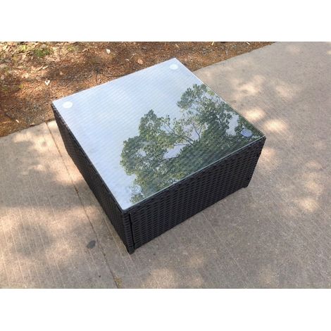 Fimous Square Rattan Coffee Tea Side Table Indoor Outdoor Use Garden Furniture Accessory Patio Black