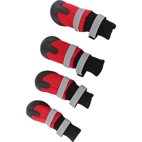 Ensemble de 4 paires de chaussures imperméables pour chien, bottes de protection antidérapantes pour grands chiens, rouge, taille L (1/5)