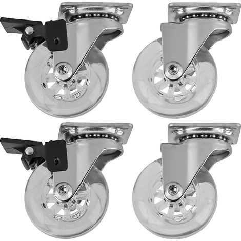 SOTECH 4er Set Möbelrollen SWIFT Ø 50 mm ( 2 x mit Feststeller und 2 x ohne Feststeller ) transparent