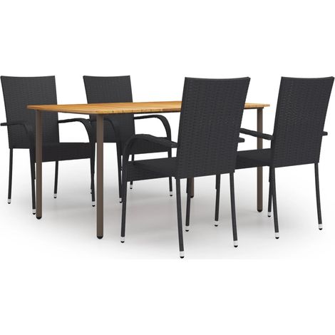 Juego de comedor de jardín muebles de exterior 5 piezas resina mimbre negro 020013908 (1/5)
