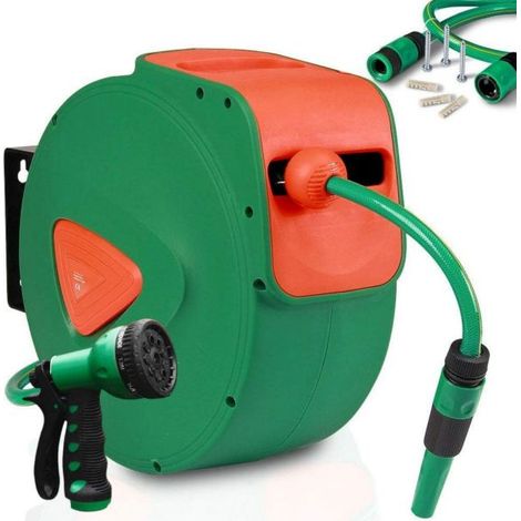 Avvolgitubo Acqua Automatico da Parete Tubo Giardino 20mt con Pistola 9 Getti (1/5)