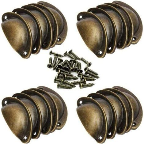 Tirador de bronce para muebles - 20 tiradores vintage con forma de concha para cajones, armarios, muebles de cocina, pomo de puerta de armario retro de hierro curvado de 8,2 cm x 3,5 cm, latón antiguo (1/3)