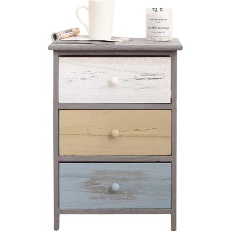 Rebecca Mobili Kommode Nachttisch 3 Schubladen Holz Grau Shabby 56x40x29