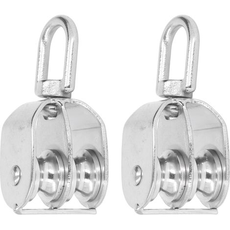 Lot de 2 poulies doubles en U M20 en acier inoxydable, capacité de charge 75 kg, pour le levage. (1/5)