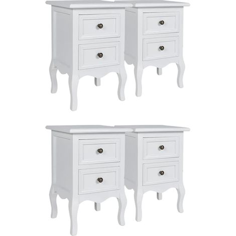 Mesita de noche mesita de noche cómoda mueble de dormitorio 4 piezas con 2 cajones MDF blanco 1402187