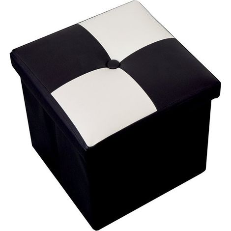 Puff Contenedor Caja Organizador Blanco Negro Moderno 30x30x30