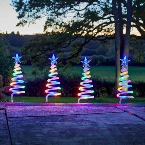 Marco Paul Novelty Set of 4 Christmas Tree Spiral Stake Lights Christmas Decorations with 40 LED Lights Battery Operated Garden Ornaments Outdoor Light-Up Festive Path Home Decor (Multi-Coloured) [Ene (1/5)