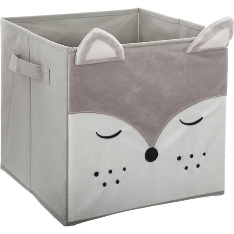 Atmosphera – Bac de rangement renard en textile Vlieseline gris clair 29x29cm – Design ludique pour jouets et fournitures – Léger et durable (1/5)
