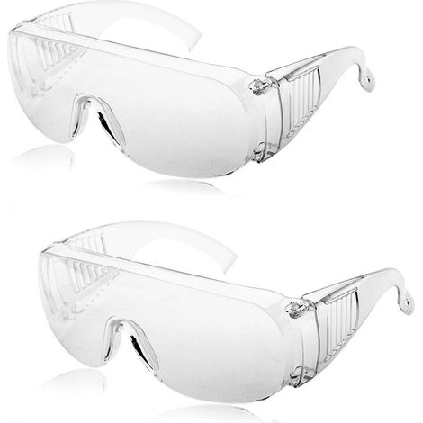 Lot de 2 lunettes de protection en plastique, coques intégrales transparentes, sur-lunettes de sécurité pour les yeux (1/5)