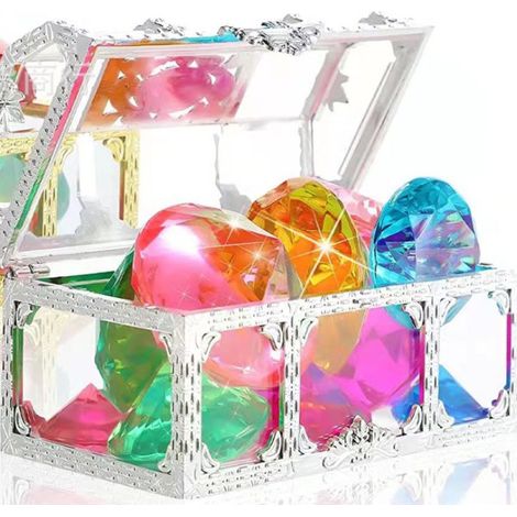 Coffre au trésor pirate 2 pièces, pierres précieuses acryliques, jeu de chasse au trésor pour enfants, plongée en piscine été, accessoires de fête, jouets d'extérieur (1/3)